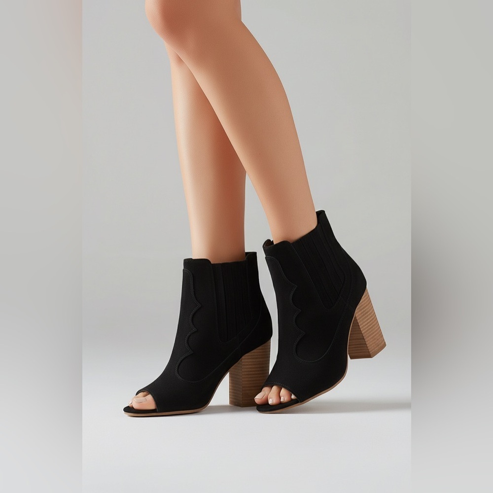 Carlos Santana Corby Peep Toe Ankle Suede Boots Size 8.5 M, Black Heel 3.5"
